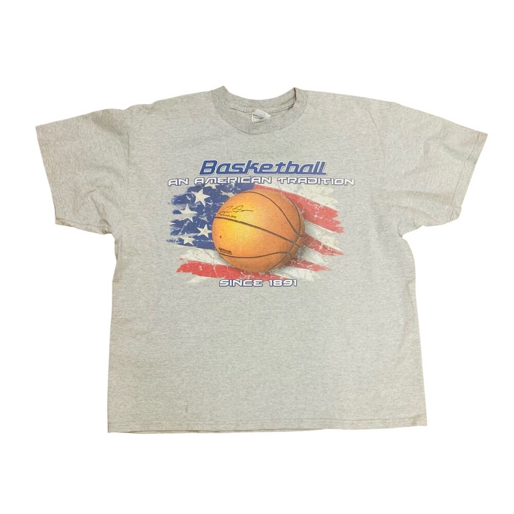 Vintage T Shirt 90s Mens XL Gray Short Sleeve Basketball Logo Knit USA Imperfect